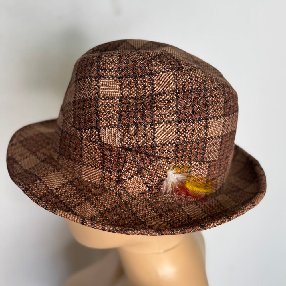 Vintage 1960s Penney’s Towncraft Plaid Fedora Feather Union Made Hat Small - Picture 3 of 16